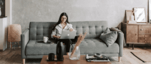 woman with laptop at home